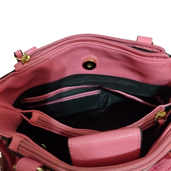 Nicole By Nicole Miller Bubblegum Pink Pebbled Faux Leather Bow Tassel Satchel - Picture 9 of 16